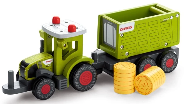 Oferta conjunto de madera CLAAS AXION 870 y remolque CARGOS 9500 - Juguete agrícola con descuento España