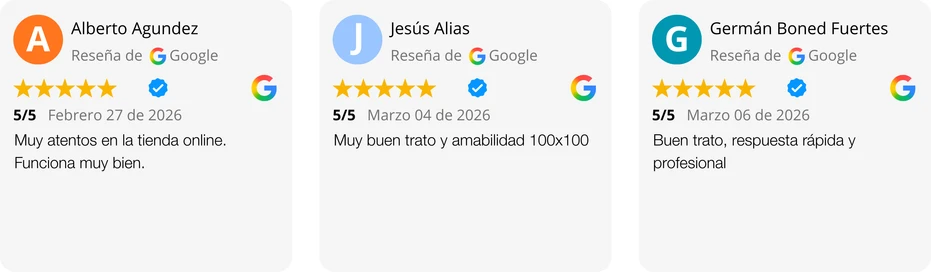 Reseña de cliente Agrícola la Sagra Reseña de 5 estrellas en Google: Muy atentos en la tienda online, funciona muy bien para toda España