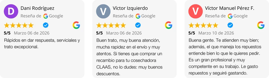 Reseña de cliente Agrícola la Sagra Reseña de 5 estrellas en Google: Rápidos en dar respuesta, serviciales y trato excepcional.